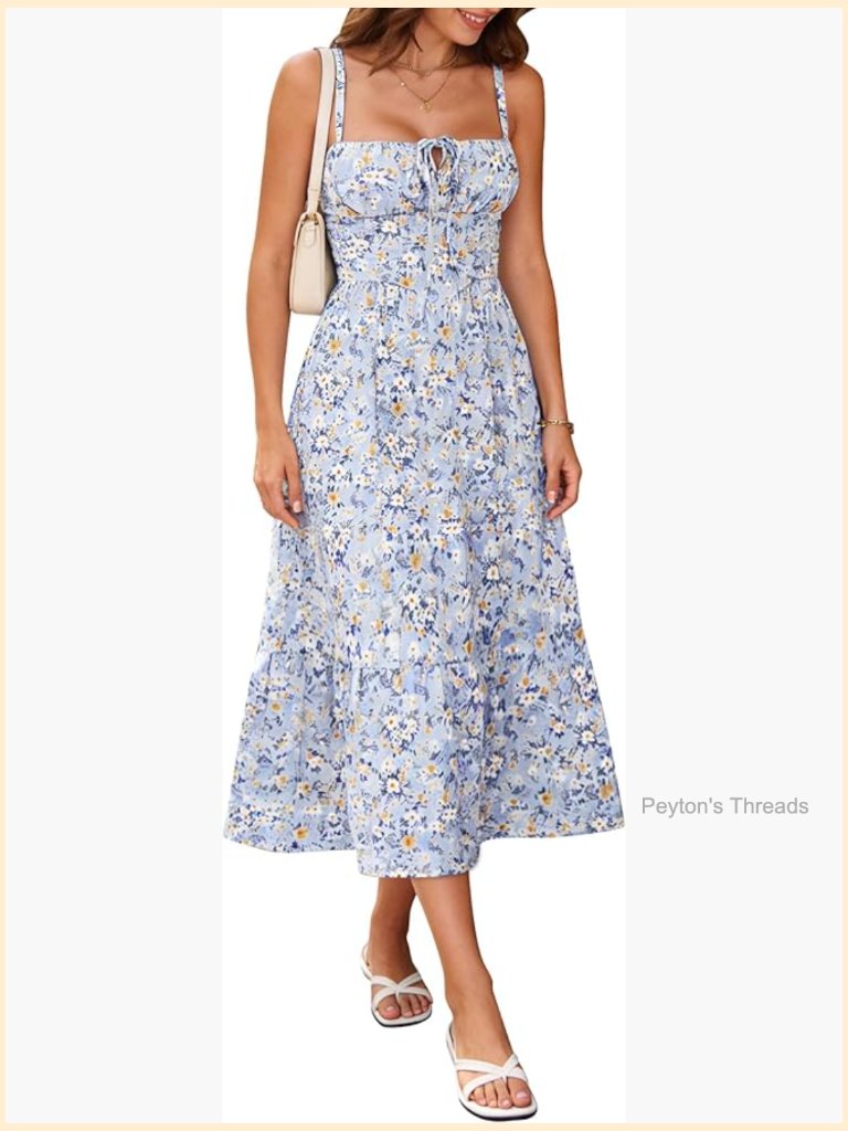 Casual Beach Vacation Dress With Pockets Flowy A-Line Spaghetti Strap Midi